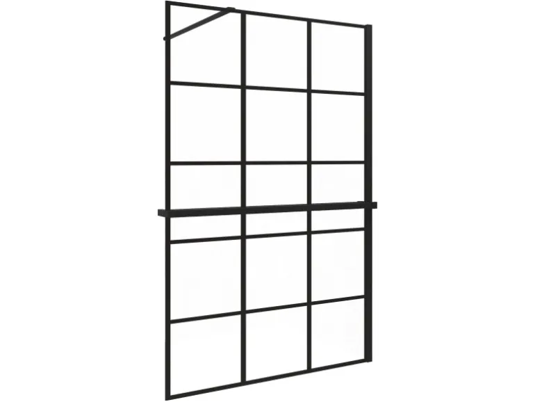 AICA 100x200cm 8mm NANO Glas Walk In Schwarz Duschwand mit Glasdekor Gitter mit Duschregal mit Stabilisator F130B
