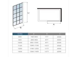 AICA 100x200cm 8mm NANO Glas Walk In Schwarz Duschwand mit Glasdekor Gitter mit Duschregal mit Stabilisator F130B