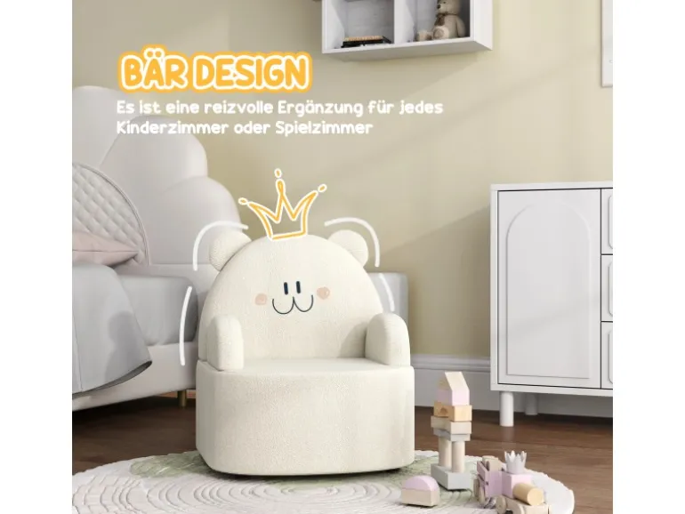AIYAPLAY Kindersessel mit Weichem Teddyfleece Bärenform Beige
