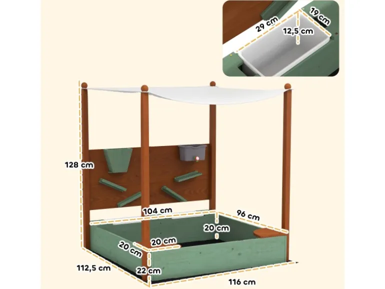 AIYAPLAY Sandkasten mit Abdeckung Massivholz Kinder Sandbox mit Sitzbänken