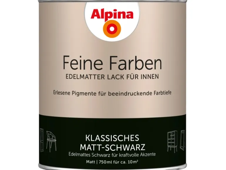 Alpina Feine Farben Lack Klassisches Matt-Schwarz 750 ml
