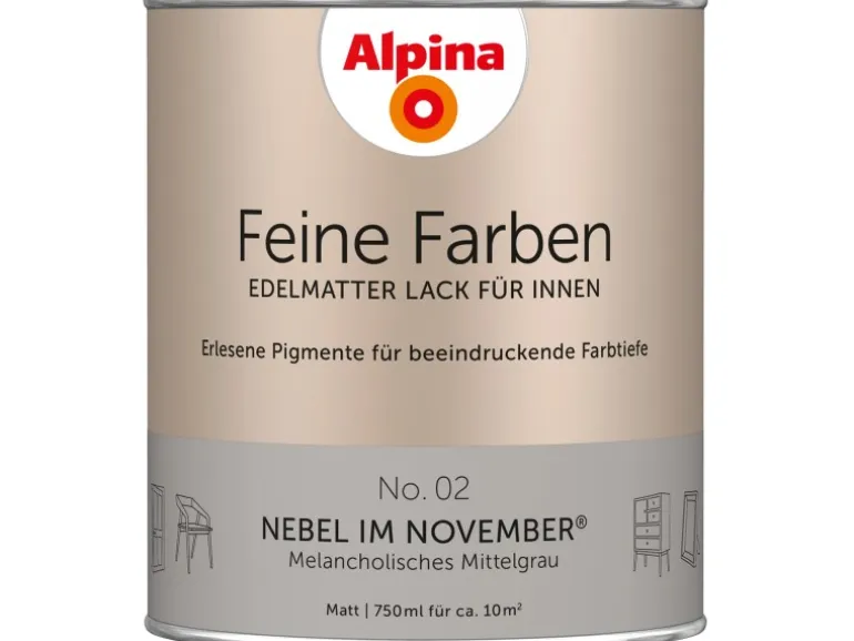 Alpina Feine Farben Lack No. 02 Nebel im November® Grau edelmatt 750 ml