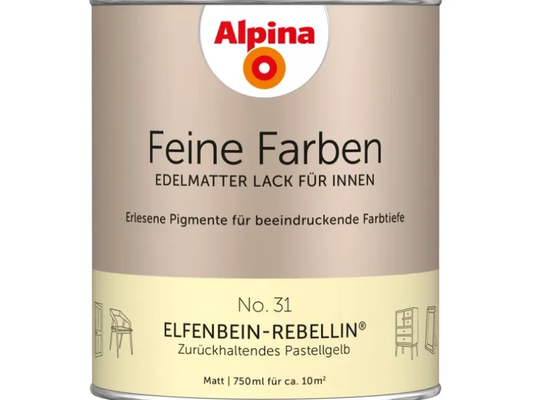 Alpina Feine Farben Lack No. 31 Elfenbein-Rebellin® Gelb edelmatt 750 ml