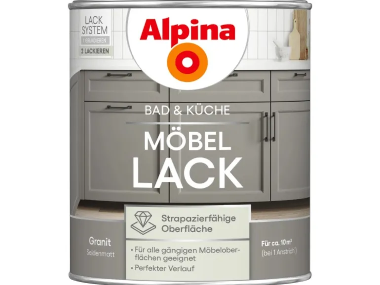 Alpina Möbel-Lack Bad & Küche Granit Seidenmatt 750 ml