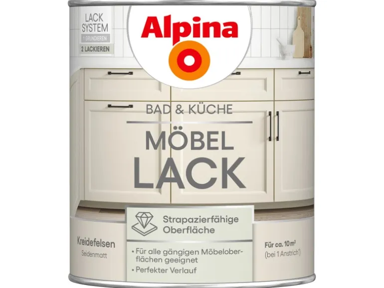 Alpina Möbel-Lack Bad & Küche Kreidefelsen Seidenmatt 750 ml