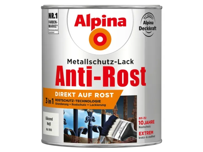 Alpina Metallschutz-Lack Anti-Rost Weiß glänzend 750 ml