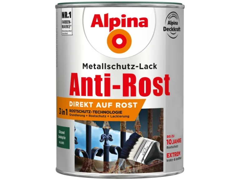 Alpina Metallschutz-Lack Anti-Rost Dunkelgrün glänzend 2,5 Liter