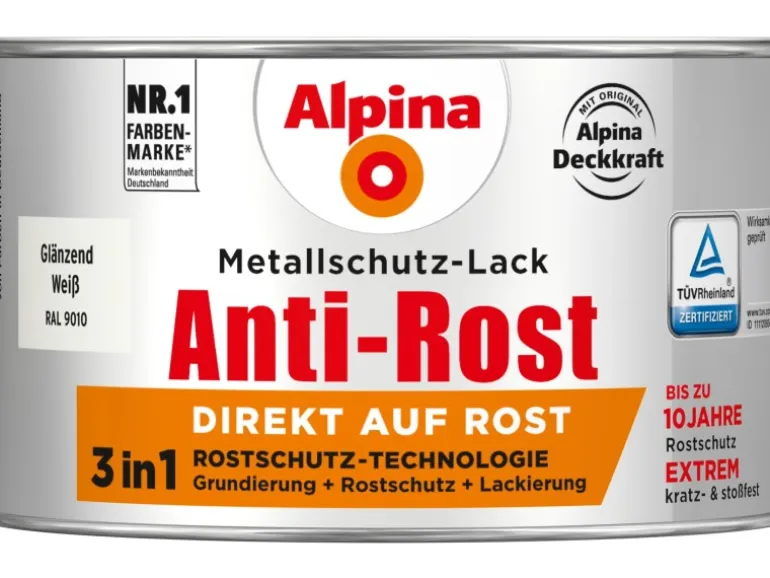 Alpina Metallschutz-Lack Anti-Rost Weiß glänzend 300 ml