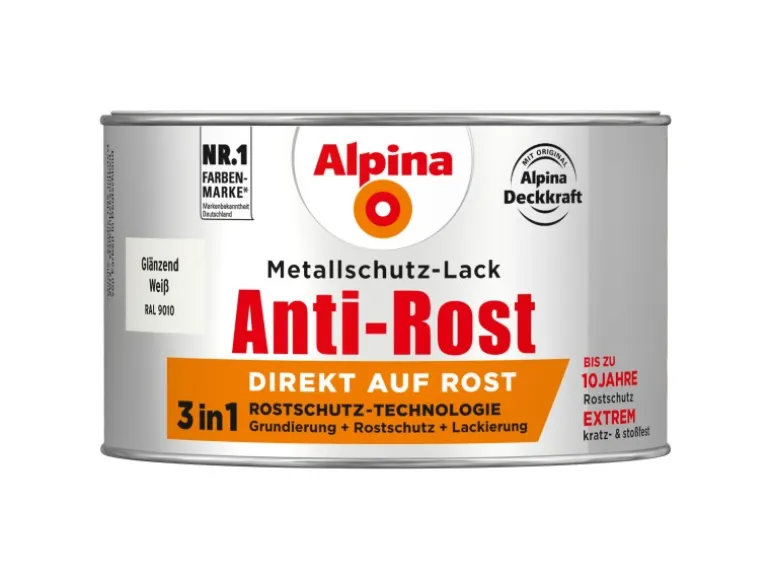 Alpina Metallschutz-Lack Anti-Rost Weiß glänzend 300 ml