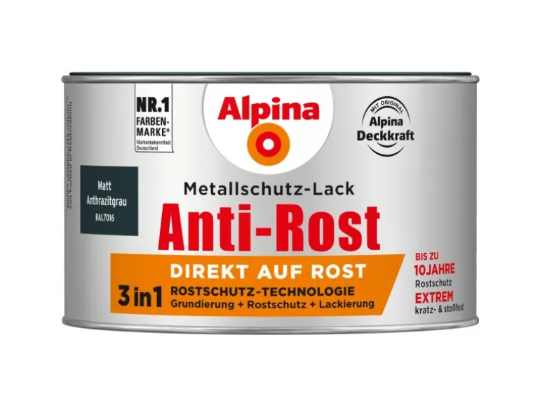 Alpina Metallschutz-Lack Anti-Rost Anthrazitgrau matt 300 ml