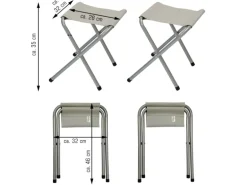 AMANKA Klappbarer Campingtisch 90 x 60 x 70 cm inkl. 2 Aluminium Hocker Hellgrau