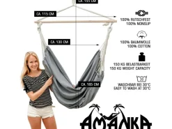 AMANKA XXL-Hängesessel bis 150 kg Belastbar 185 x 130 cm Grau