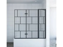 Aquabatos Badewannenaufsatz 3 tlg. Duschwand 150 x 140 cm Badewannenfaltwand Faltwand Glaswand für Badewanne mit Festteil Duschtrennwand Glas Dusche