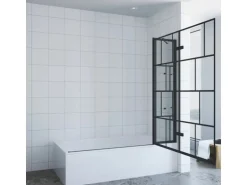 Aquabatos Badewannenaufsatz 3 tlg. Duschwand 150 x 140 cm Badewannenfaltwand Faltwand Glaswand für Badewanne mit Festteil Duschtrennwand Glas Dusche