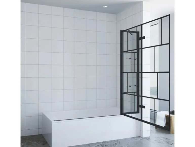 Aquabatos Badewannenaufsatz 3 tlg. Duschwand 150 x 140 cm Badewannenfaltwand Faltwand Glaswand für Badewanne mit Festteil Duschtrennwand Glas Dusche