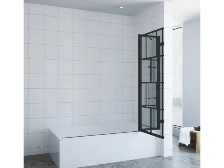 Aquabatos Badewannenaufsatz 3 tlg. Duschwand 150 x 140 cm Badewannenfaltwand Faltwand Glaswand für Badewanne mit Festteil Duschtrennwand Glas Dusche