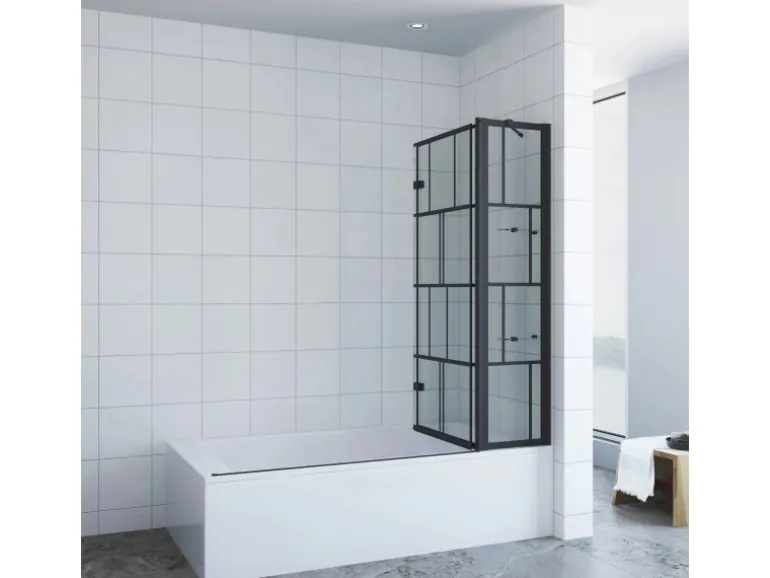 Aquabatos Badewannenaufsatz 3 tlg. Duschwand 150 x 140 cm Badewannenfaltwand Faltwand Glaswand für Badewanne mit Festteil Duschtrennwand Glas Dusche