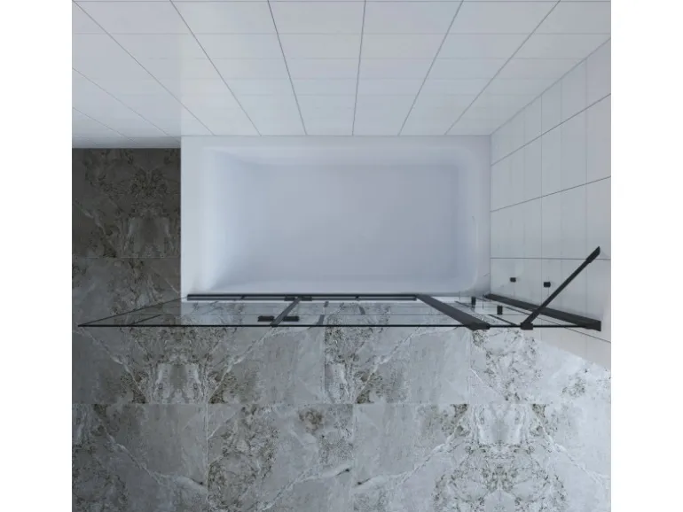 Aquabatos Badewannenaufsatz 3 tlg. Duschwand 150 x 140 cm Badewannenfaltwand Faltwand Glaswand für Badewanne mit Festteil Duschtrennwand Glas Dusche