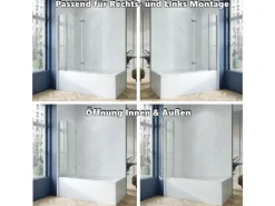 Aquabatos Badewannenfaltwand 130 x 140 cm 3tlg. Badewannenaufsatz Dusche Duschabtrennung Duschwand für Badewanne 5mm ESG Echtglas