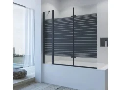 Aquabatos 3tlg. Badewannenaufsätze 150 x 140 cm Badewannenfaltwand Duschabtrennung Duschwand für Badewanne Schwarz Matt 5 mm Sicherheitsglas Glaswand