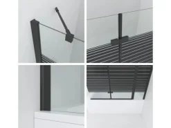 Aquabatos 3tlg. Badewannenaufsätze 150 x 140 cm Badewannenfaltwand Duschabtrennung Duschwand für Badewanne Schwarz Matt 5 mm Sicherheitsglas Glaswand