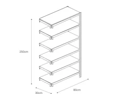 Ar Shelving T Profile Zusatzmodul Blau & Verzinkt 250x80x30 cm 6 Böden 180 kg