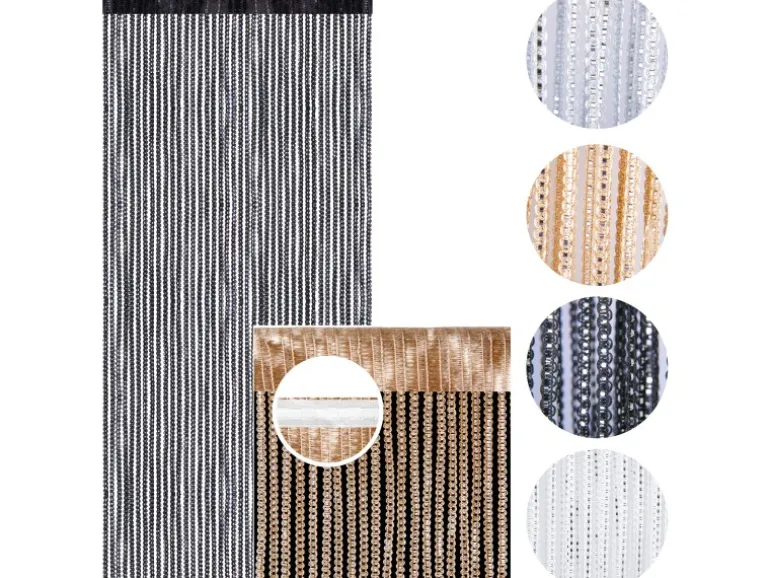 Arsvita Fadenvorhang Metall Optik Gardine Vorhang Lurex Universalband Schwarz 140 cm x 250 cm