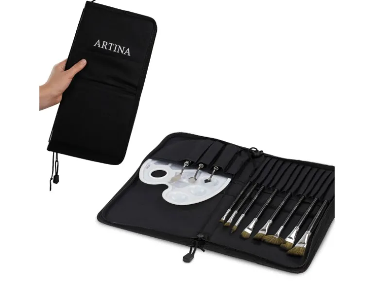 Artina Set Elba mit Pinselhalter, Pinselwäscher, Pinsel, Malspachtel, Tasche