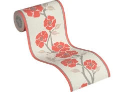 A.S. Création Borte selbstklebend Blumen 5 m x 17 cm Rot-Weiß