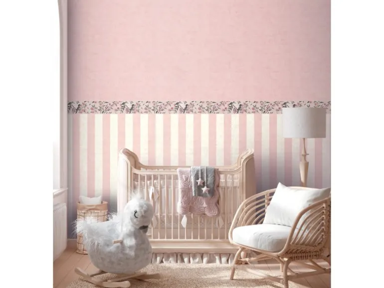 A.S. Creation Vlies-Bordüre Blümchen Vogel 5 m x 0,13 m Grün-Rosa-Lila FSC®