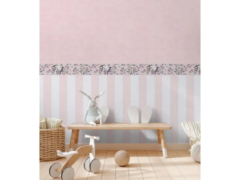 A.S. Creation Vlies-Bordüre Blümchen Vogel 5 m x 0,13 m Grün-Rosa-Lila FSC®