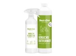 BactoDes Animal Geruchsentferner Gegen Tierurin Konzentrat in 1L Flasche mit Misch- und Sprühflasche