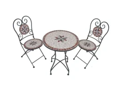 Balkon-Sitzgruppe Amarillo Mosaik Braun-Grau-Rot-Beige 3-tlg.