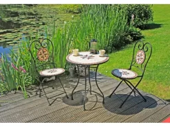 Balkon-Sitzgruppe Amarillo Mosaik Braun-Grau-Rot-Beige 3-tlg.