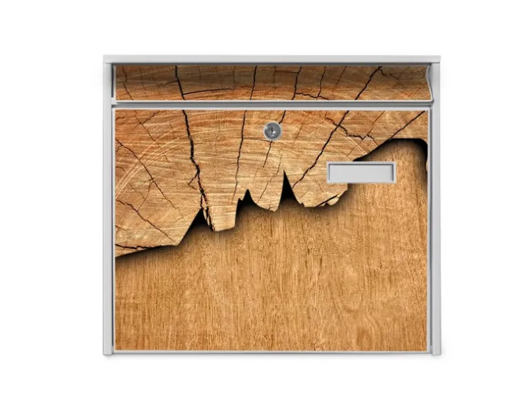 Banjado Briefkasten Weiß 36.2x32.2x10cm Groß / Inkl. Montagematerial & 2 Schlüsseln / Mit Namensschild Motiv Holz