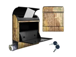 Banjado Design Briefkasten Schwarz Pulverbeschichtet 39x47x14cm 2 Schlüssel Mit Zeitungsfach Motiv Alte Tapeten