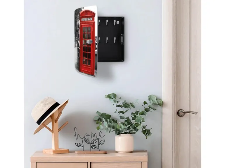 Banjado Design Schlüsselkasten Aus Edelstahl Für 10 Schlüssel 24x21,5x7cm Mit Magnetverschluss Motiv London Red Telephone
