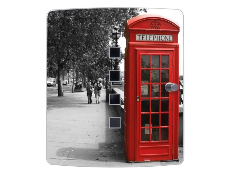 Banjado Design Schlüsselkasten Aus Edelstahl Für 10 Schlüssel 24x21,5x7cm Mit Magnetverschluss Motiv London Red Telephone
