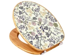 Banjado Design WC Sitz Bambus Toilettendeckel Toilettensitz Bambus Holz Klodeckel WC-Sitz Universal Scharnieren Motiv Florale Tapete
