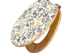 Banjado Design WC Sitz Bambus Holz Toilettendeckel Mit Absenkautomatik Klodeckel WC-Sitz Soft Close Mit Motiv Florale Tapete
