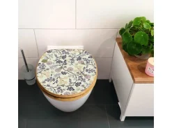 Banjado Design WC Sitz Bambus Holz Toilettendeckel Mit Absenkautomatik Klodeckel WC-Sitz Soft Close Mit Motiv Florale Tapete