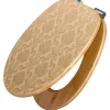 Banjado Design WC Sitz Bambus Holz Toilettendeckel Mit Absenkautomatik Klodeckel WC-Sitz Soft Close Mit Motiv Tapete Beige