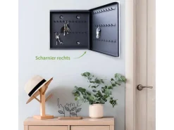 Banjado Großer Schlüsselkasten Glas 30x30cm Schwarz Scharnier Rechts 50 Haken Beschreibbar Magnetisch Motiv Maiskolben