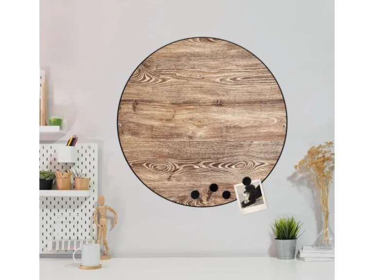 Banjado Magnettafel Rund Größe 47cm Magnetwand Schwarz Aus Metall Magnetpinnwand Pinnwand Motiv Maserung