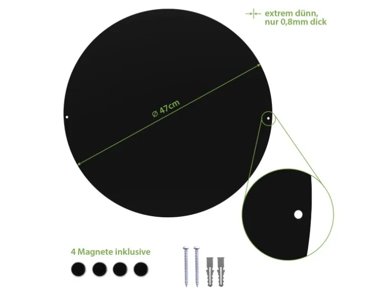 Banjado Magnettafel Rund Größe 47cm Magnetwand Schwarz Aus Metall Magnetpinnwand Pinnwand Motiv Maserung