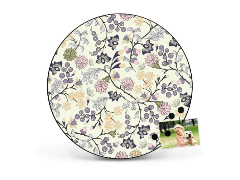 Banjado Magnettafel Rund Größe 47cm Magnetwand Schwarz Aus Metall Magnetpinnwand Pinnwand Motiv Florale Tapete