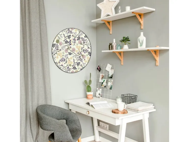 Banjado Magnettafel Rund Größe 47cm Magnetwand Schwarz Aus Metall Magnetpinnwand Pinnwand Motiv Florale Tapete