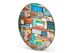 Banjado Magnettafel Rund Größe 47cm Magnetwand Schwarz Aus Metall Magnetpinnwand Pinnwand Motiv Bunte Holzschindeln