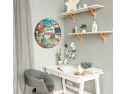 Banjado Magnettafel Rund Größe 47cm Magnetwand Schwarz Aus Metall Magnetpinnwand Pinnwand Motiv Bunte Holzschindeln