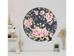 Banjado Magnettafel Rund Größe 47cm Magnetwand Schwarz Aus Metall Magnetpinnwand Pinnwand Motiv Rosen Auf Anthrazit
